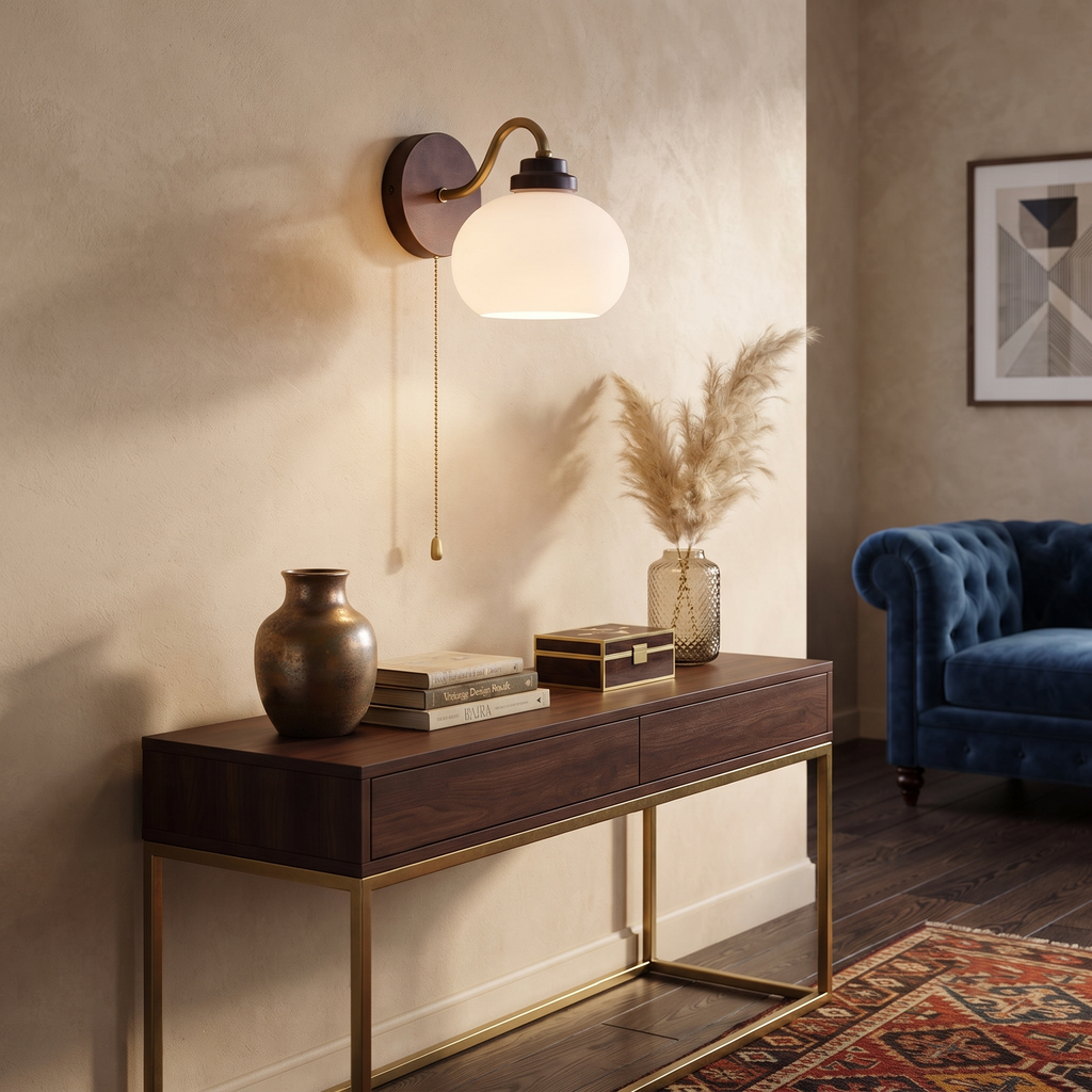 Wood Glass Globe Wall Sconce