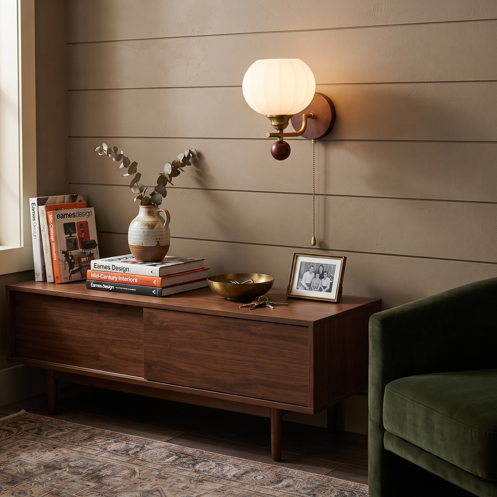 Wood Glass Globe Wall Sconce