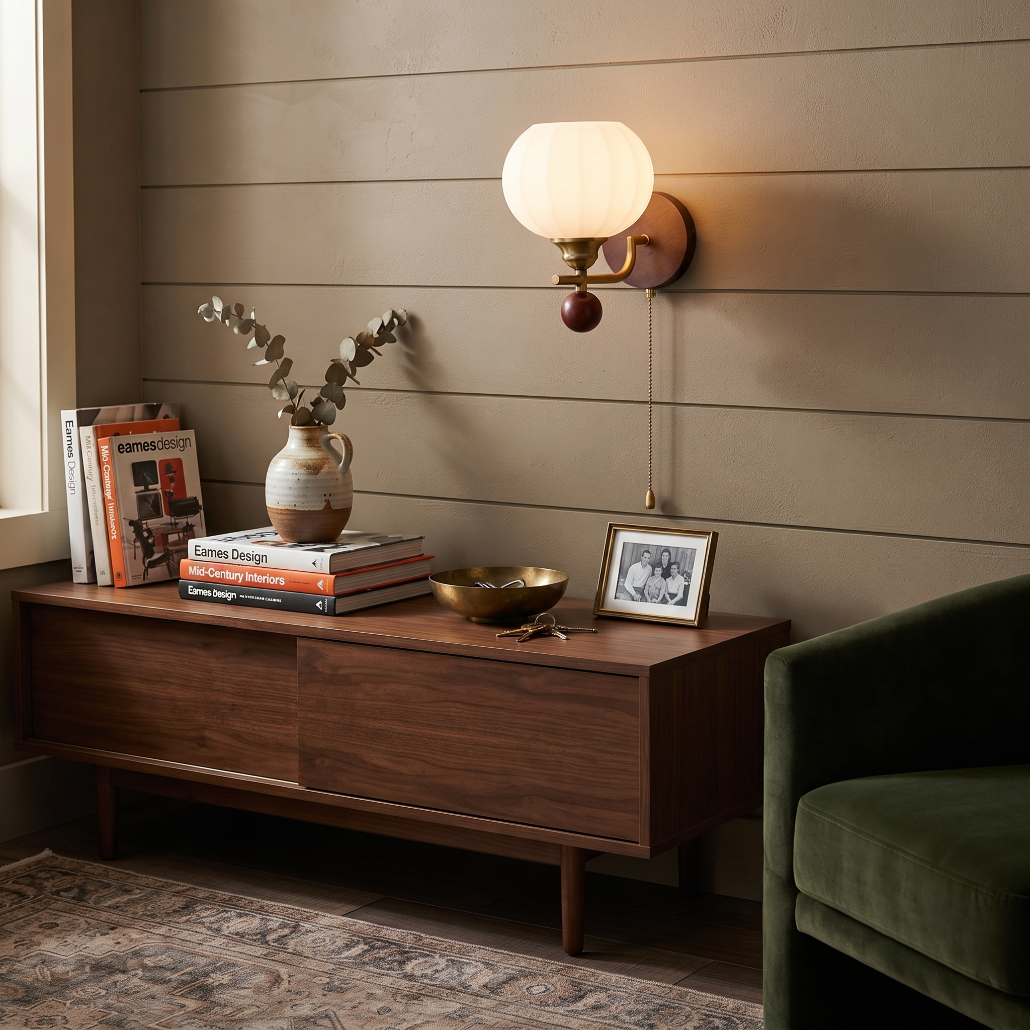 Wood Glass Globe Wall Sconce