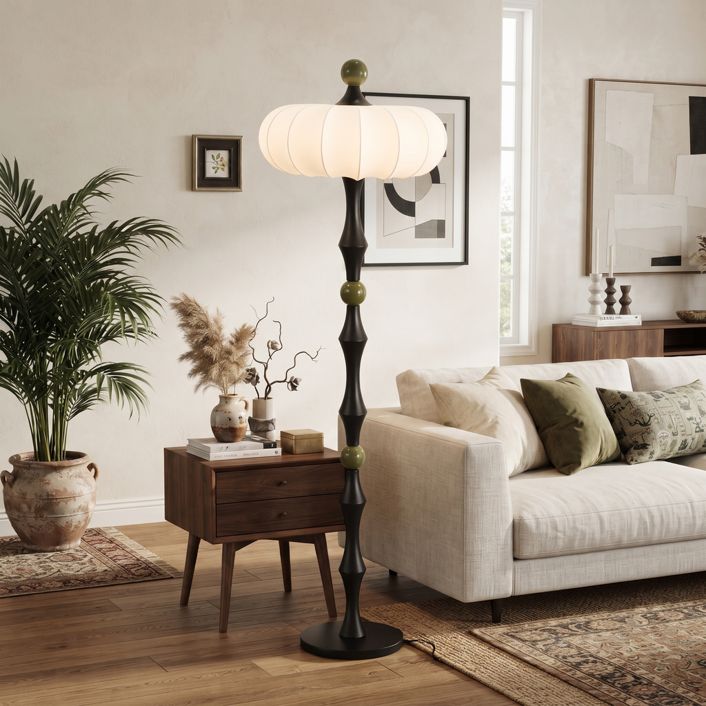 Wood Silk Pumpkin Floor Lamp