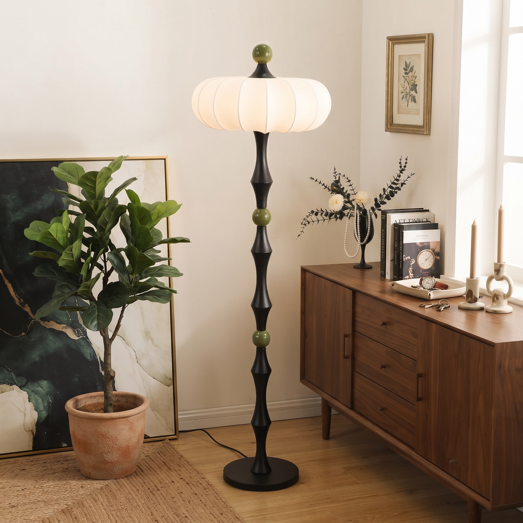 Wood Silk Pumpkin Floor Lamp