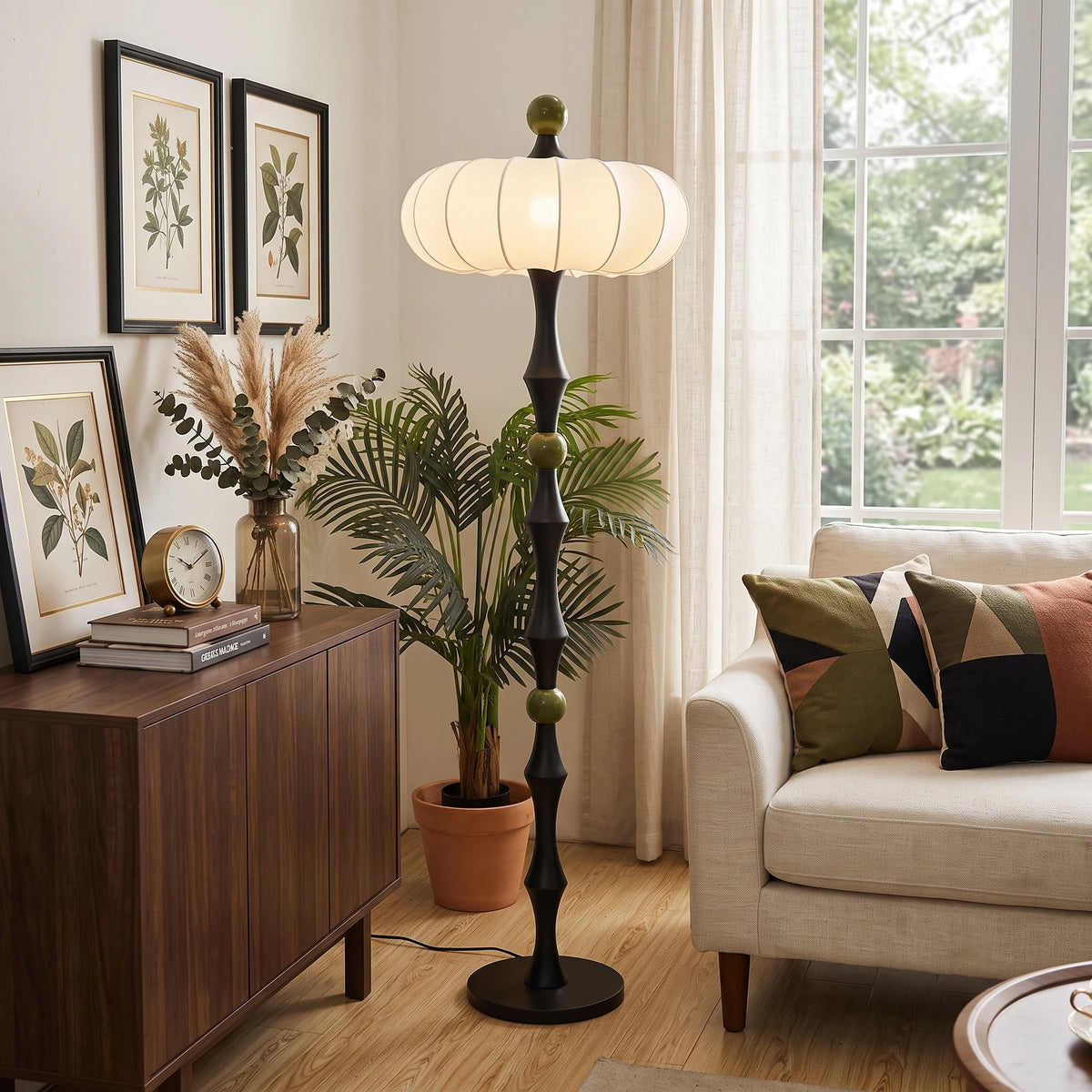 Wood Silk Pumpkin Floor Lamp
