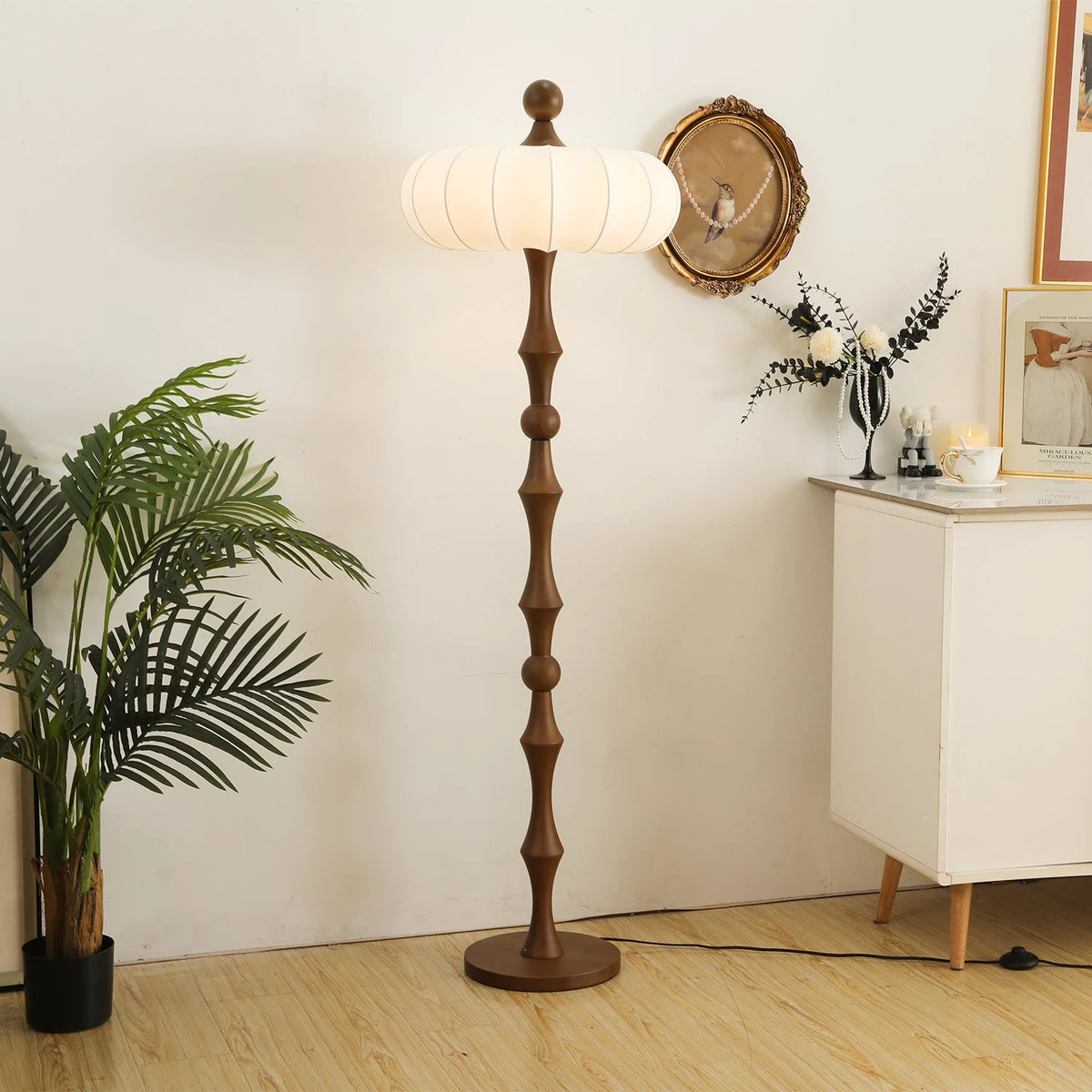 Mid Century Floor Lamp Illuminating Living Room Corner