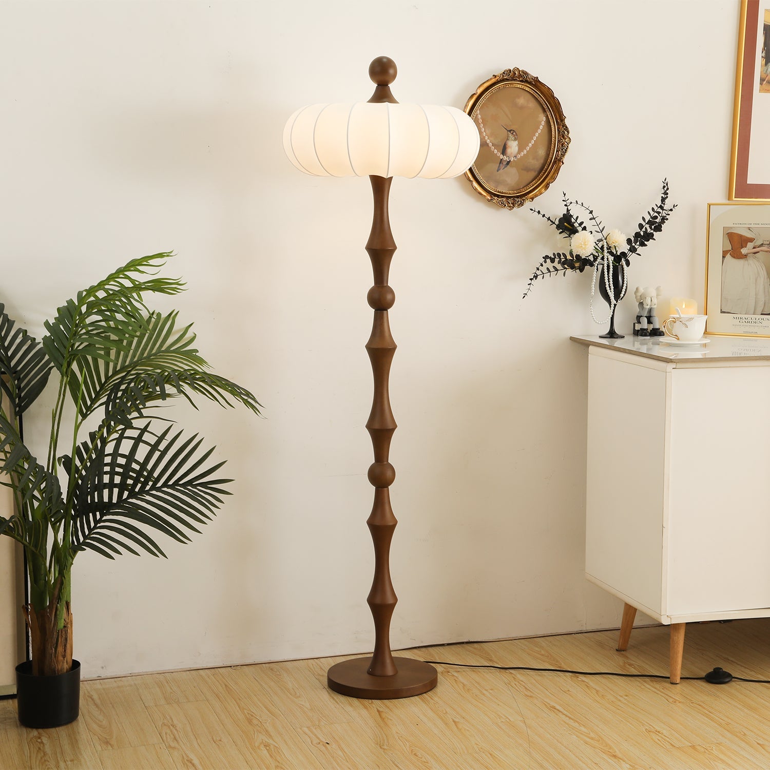 Wood Silk Pumpkin Floor Lamp