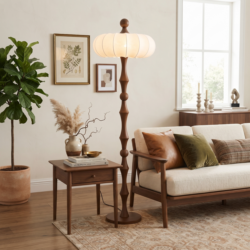 Wood Silk Pumpkin Floor Lamp