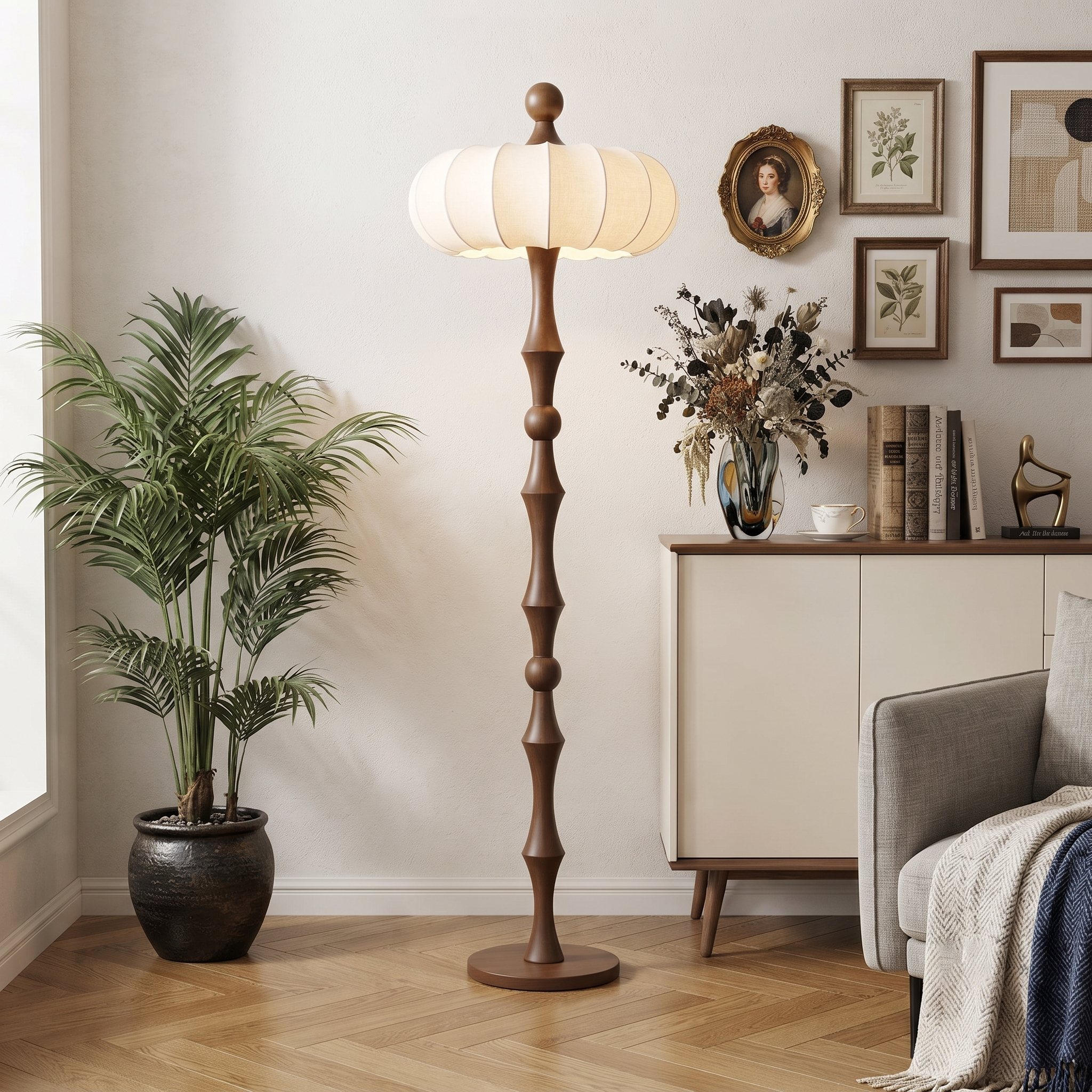 Wood Silk Pumpkin Floor Lamp