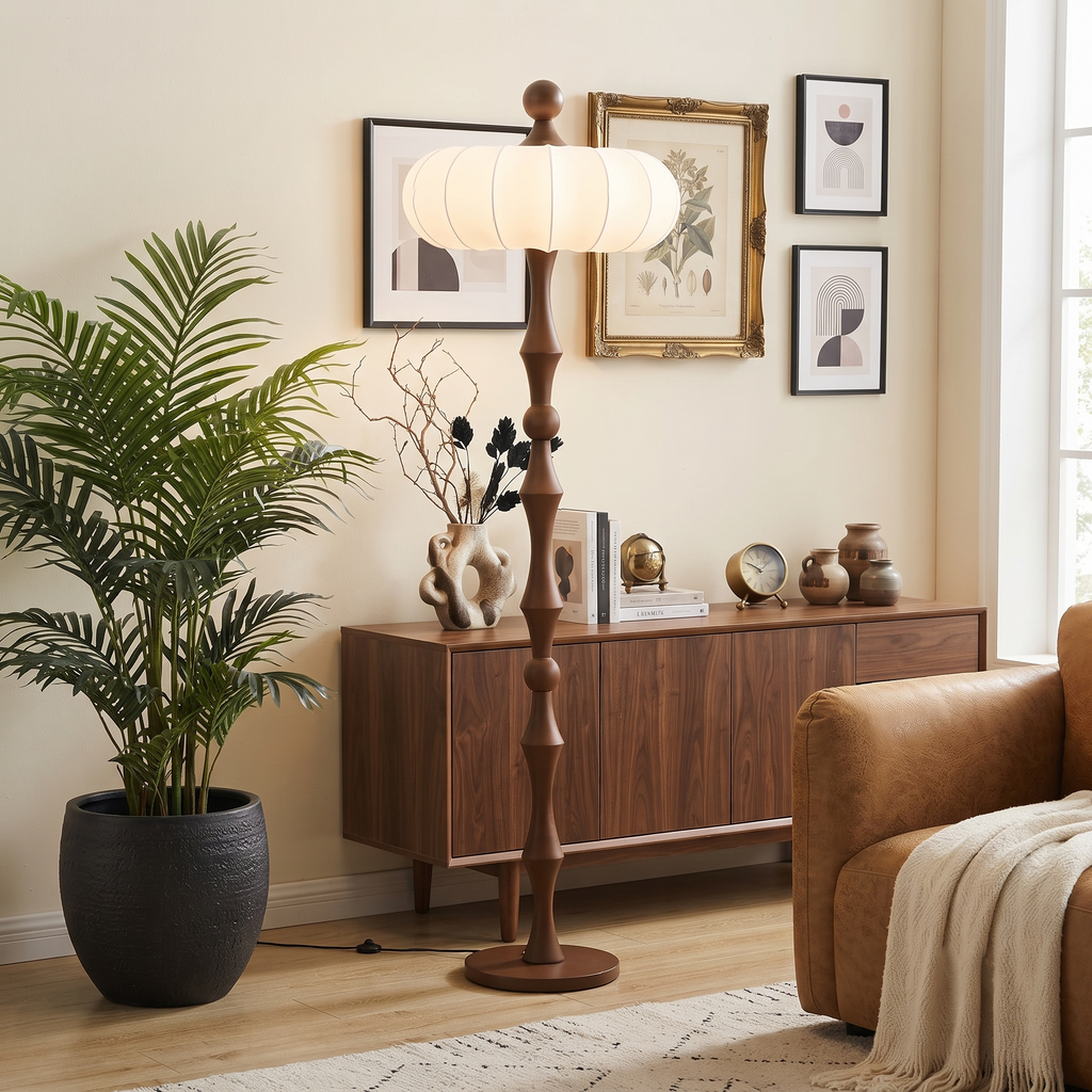 Wood Silk Pumpkin Floor Lamp