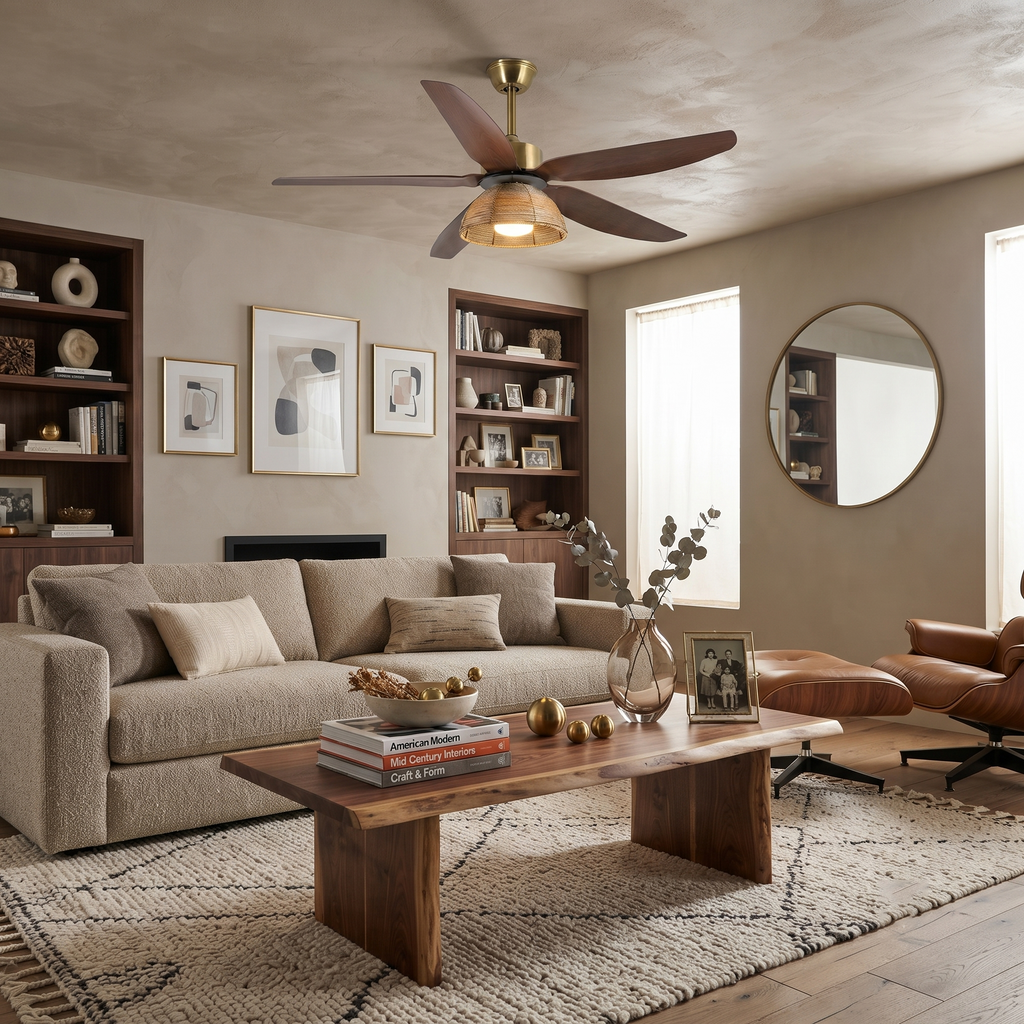 Woven Bamboo Ceiling Fan with Light