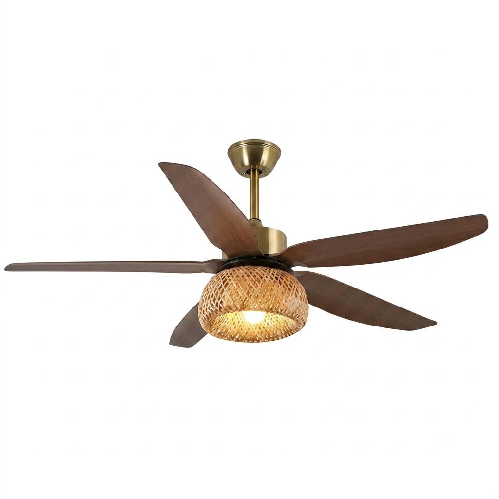 Woven Bamboo Ceiling Fan with Light