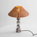 Woven Rattan Marble Sphere Lamp