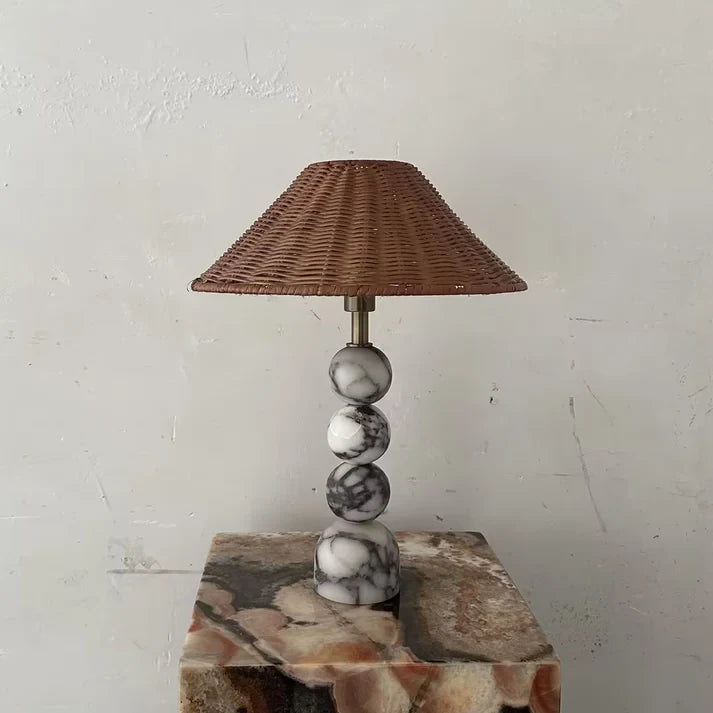 Woven Rattan Marble Sphere Lamp