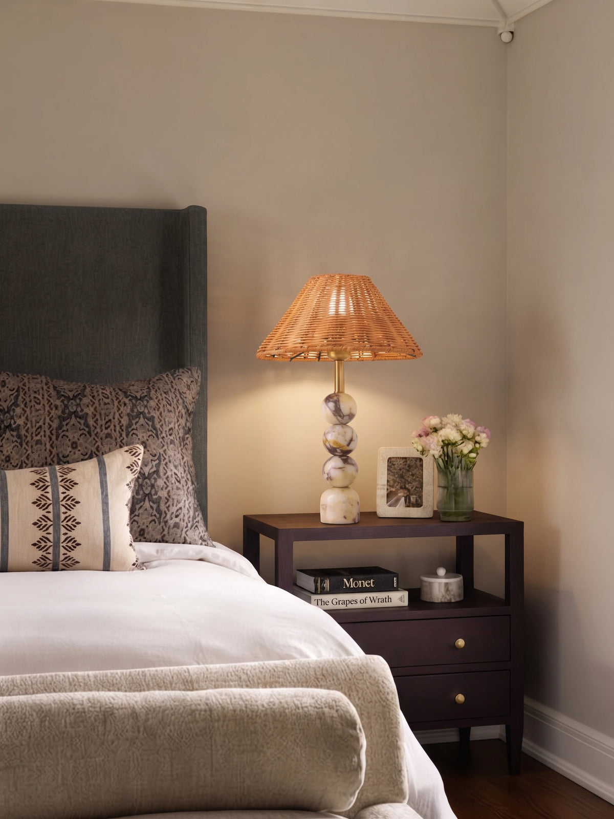 Boho Table Lamp on Bedroom Nightstand