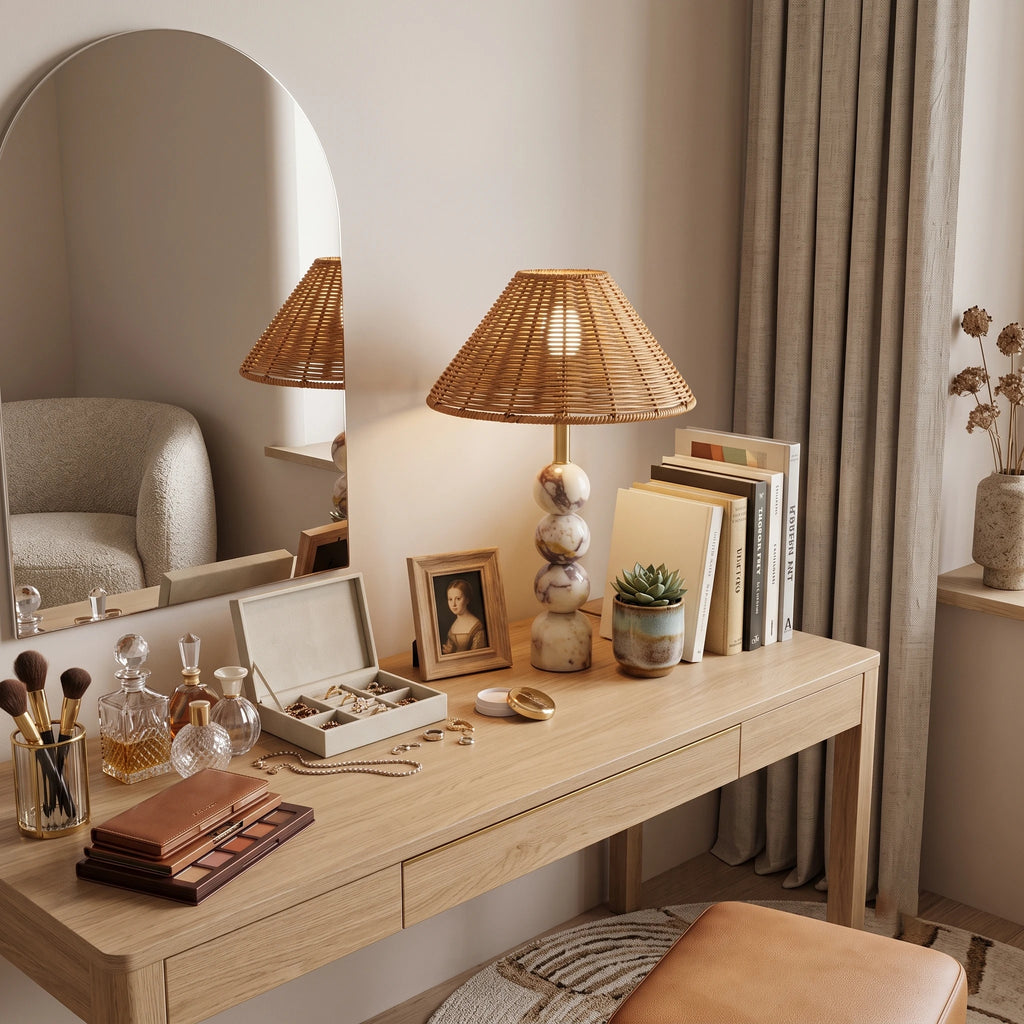 Woven Rattan Marble Sphere Lamp
