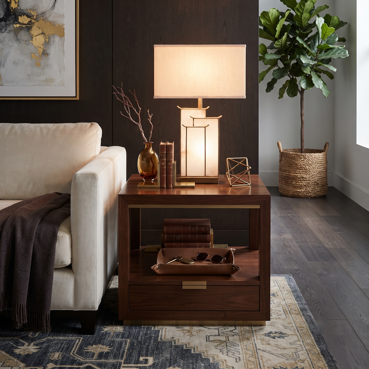 Modern Alabaster Table Lamp Illuminating Living Room Side Table