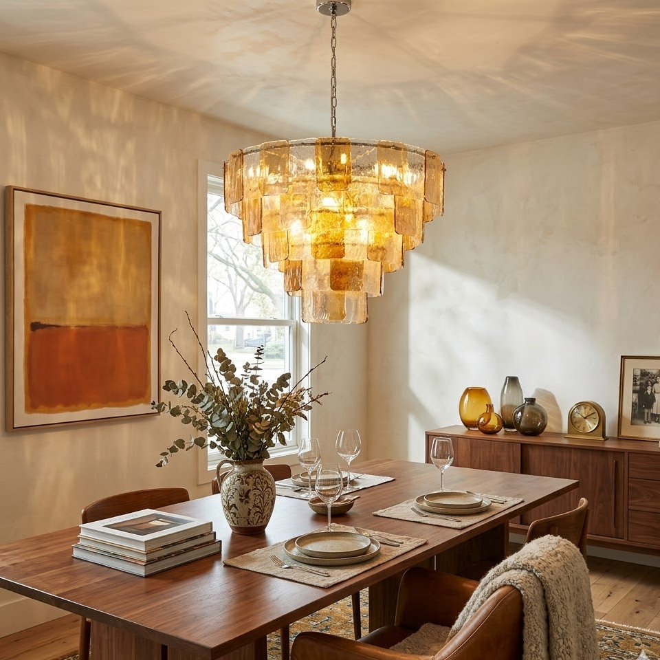 Rectangular Tile Tiered Chandelier