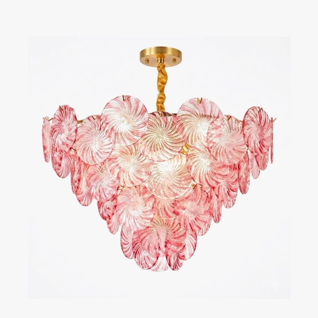 Pink Swirl Glass Disc Chandelier