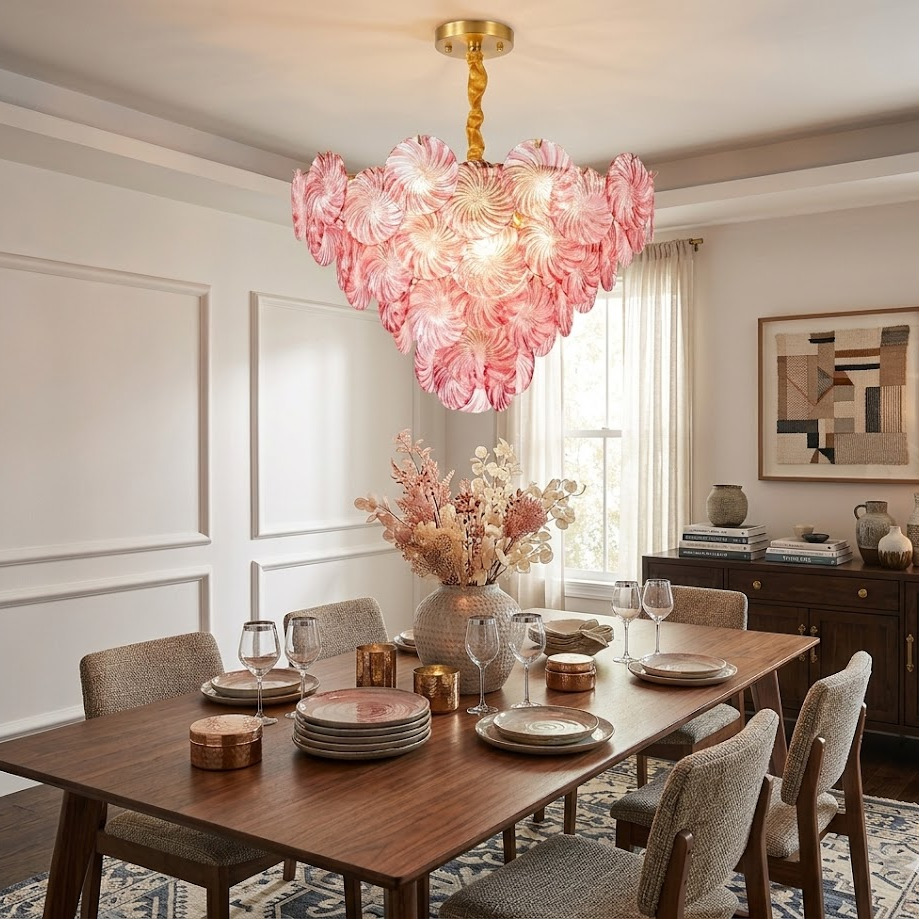 Pink Swirl Glass Disc Chandelier