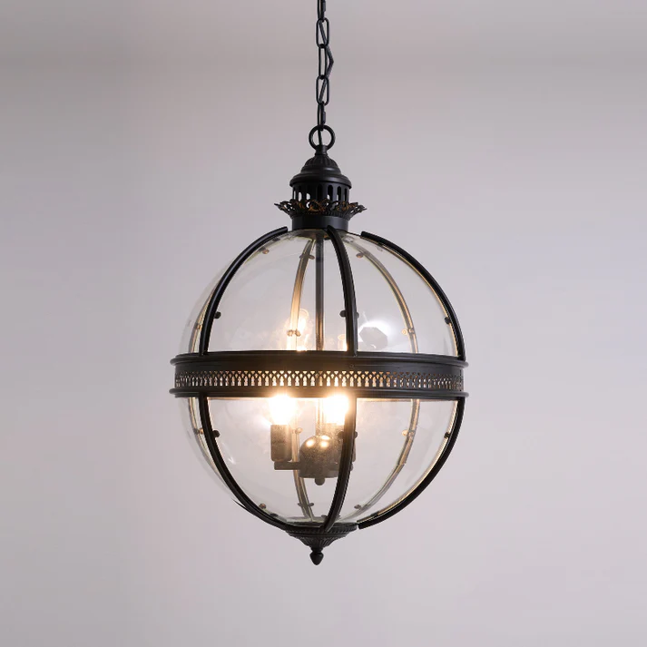 Brass Globe Cage Chandelier