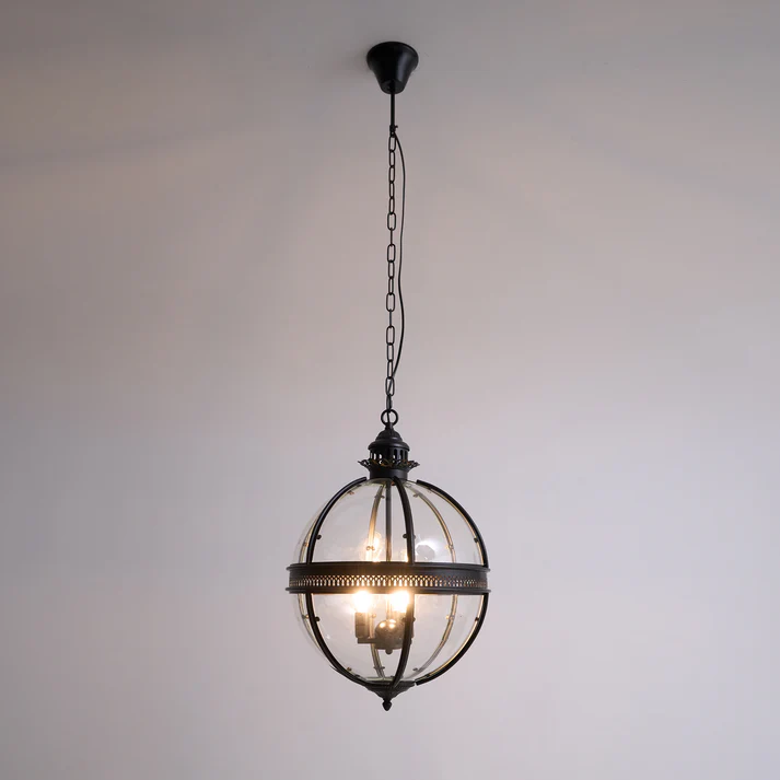 Brass Globe Cage Chandelier