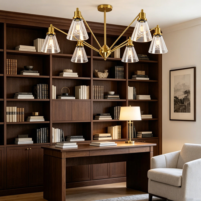 Brass Cone Glass Chandelier