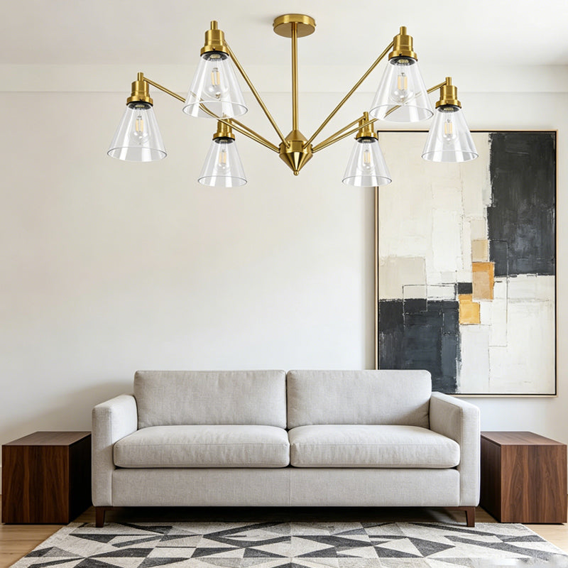 Brass Cone Glass Chandelier