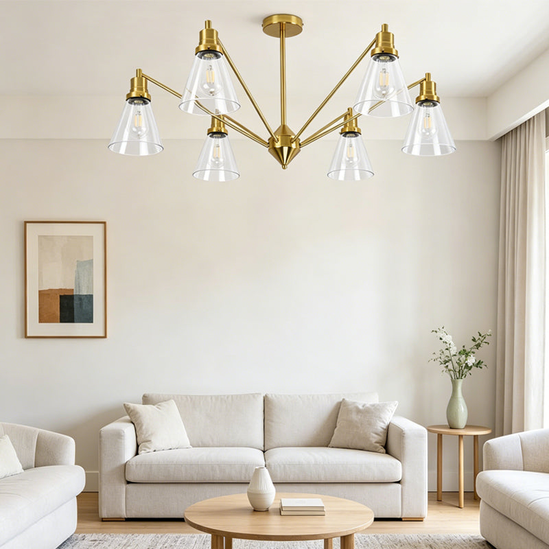 Brass Cone Glass Chandelier