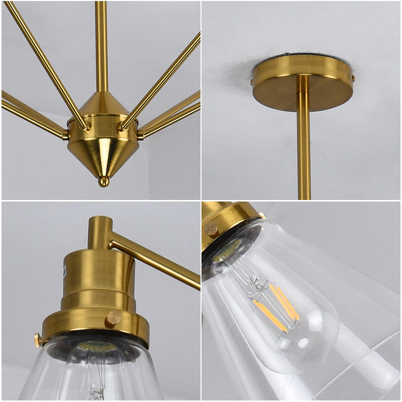 Brass Cone Glass Chandelier
