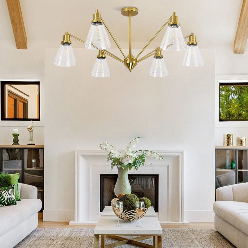 Brass Cone Glass Chandelier