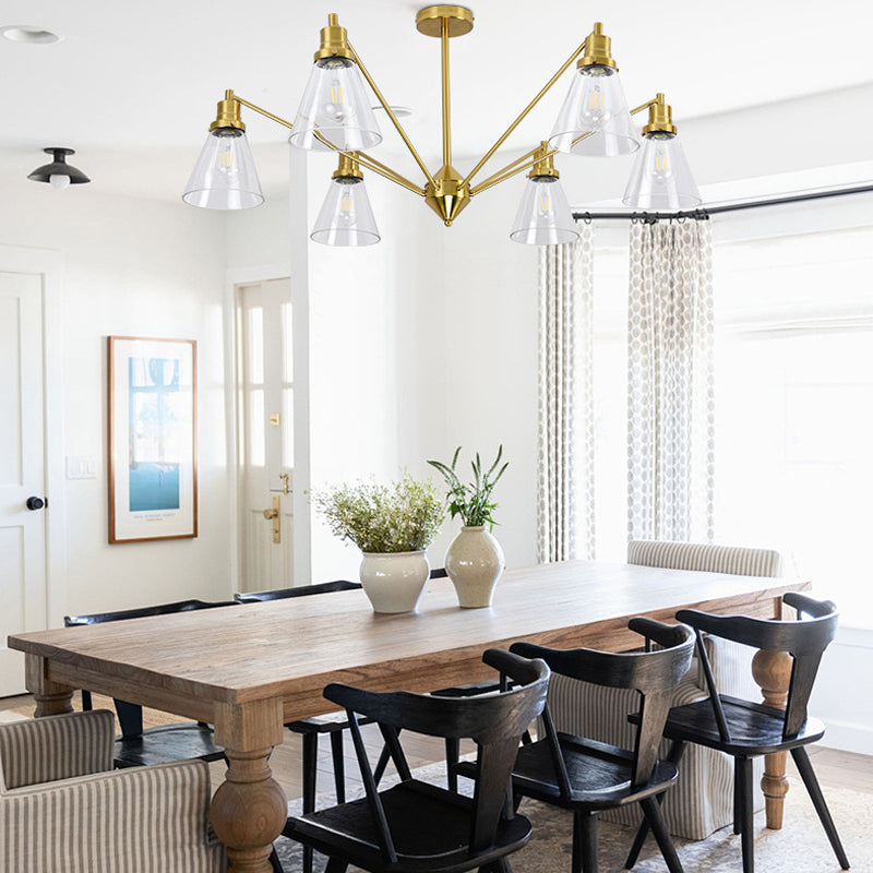 Brass Cone Glass Chandelier