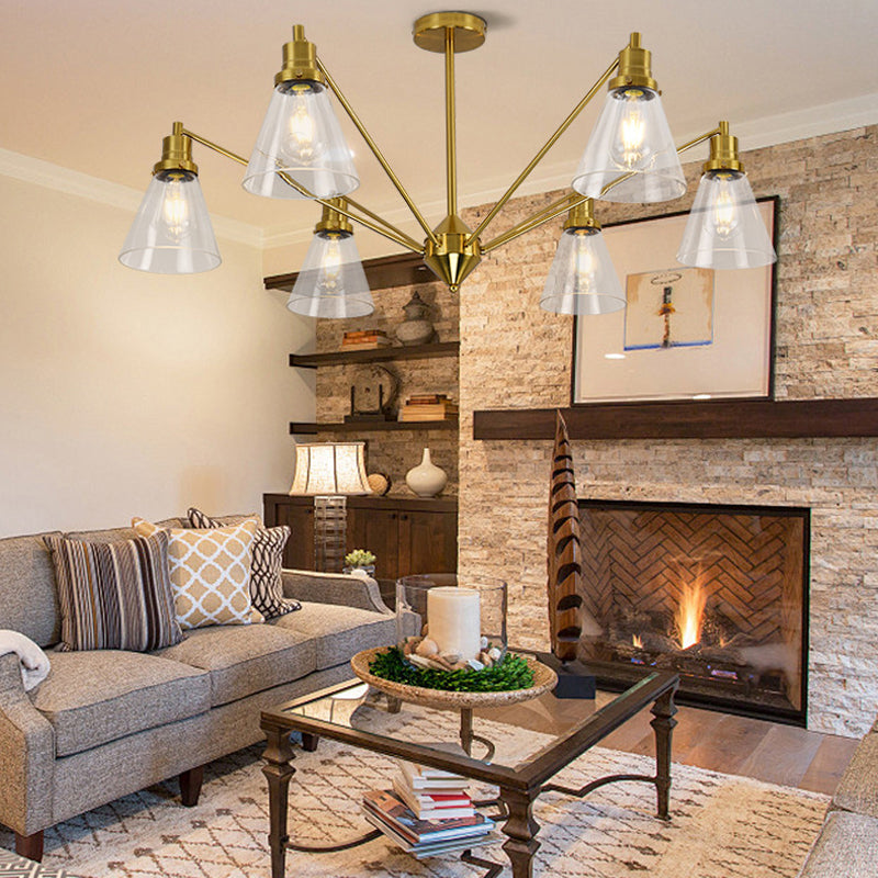 Brass Cone Glass Chandelier