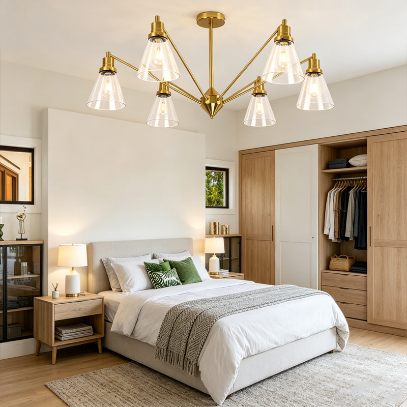 Brass Cone Glass Chandelier
