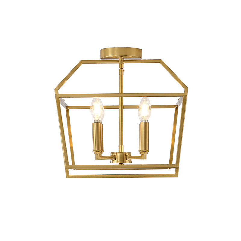 Brass Cube Cage Semi-Flush Mount