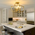 Brass Cube Cage Semi-Flush Mount