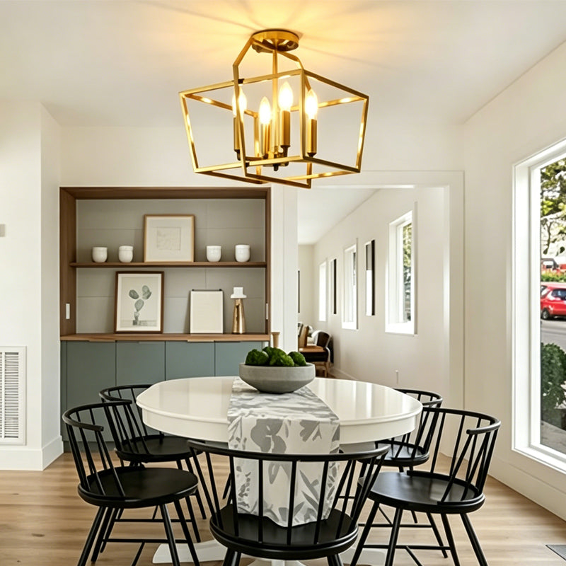 Brass Cube Cage Semi-Flush Mount