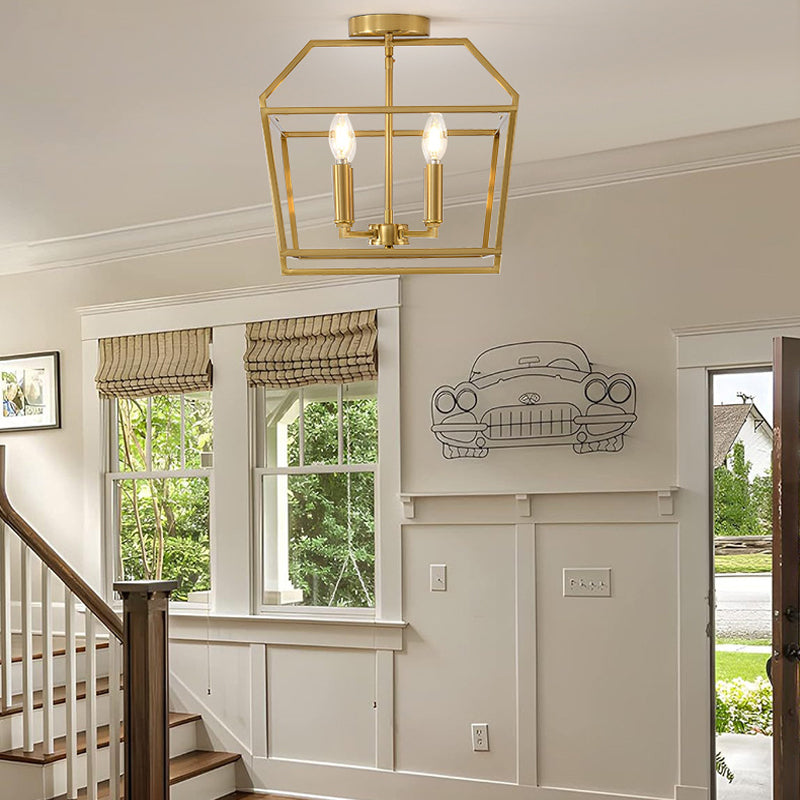 Brass Cube Cage Semi-Flush Mount