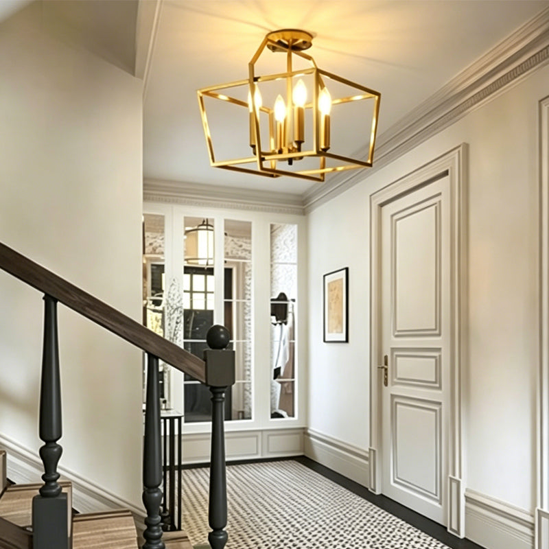Brass Cube Cage Semi-Flush Mount