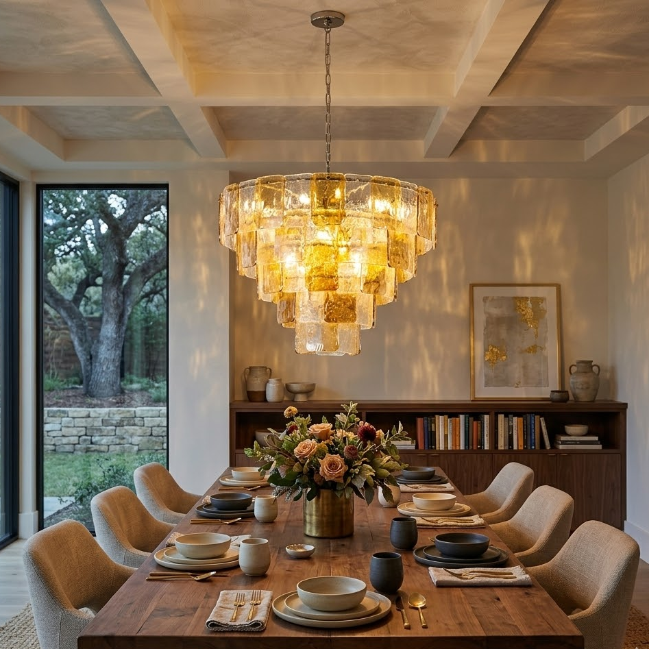 Rectangular Tile Tiered Chandelier