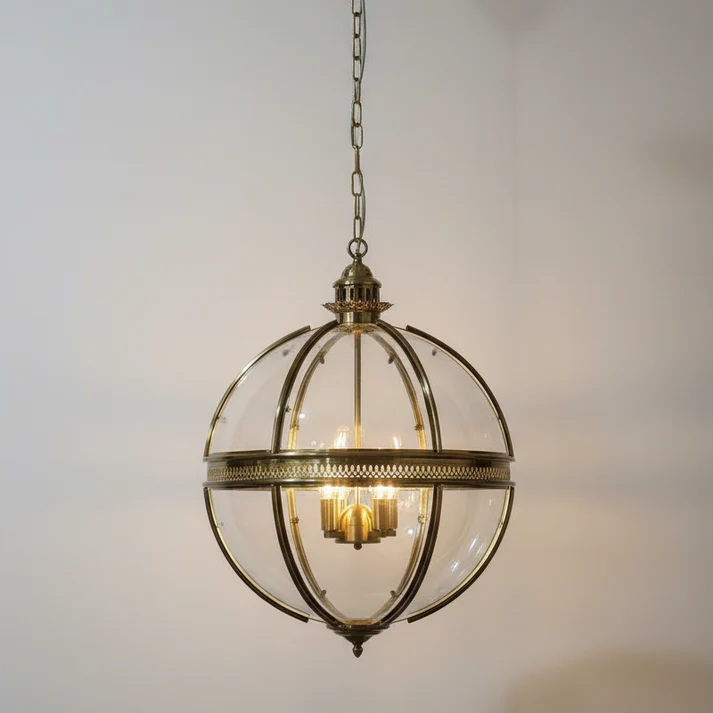 Brass Globe Cage Chandelier