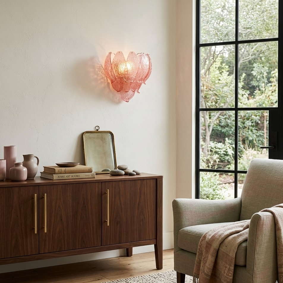 Pink Textured Glass Petal Sconce