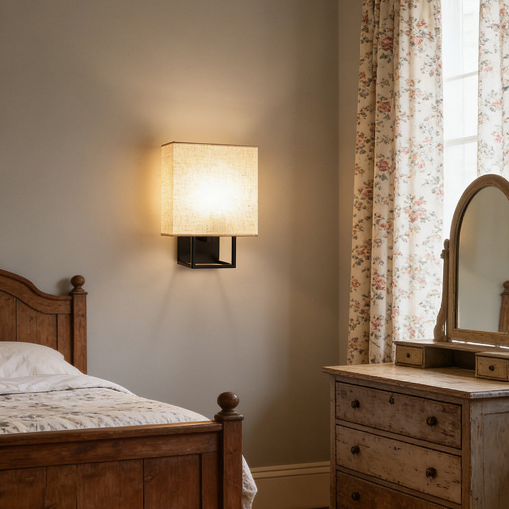 Cube Frame Linen Wall Sconce