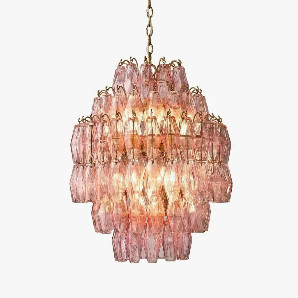 Pink Faceted Glass Prism Chandelier