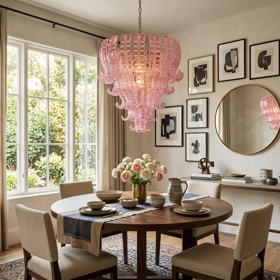 Pink Ribbon Glass Tiered Chandelier