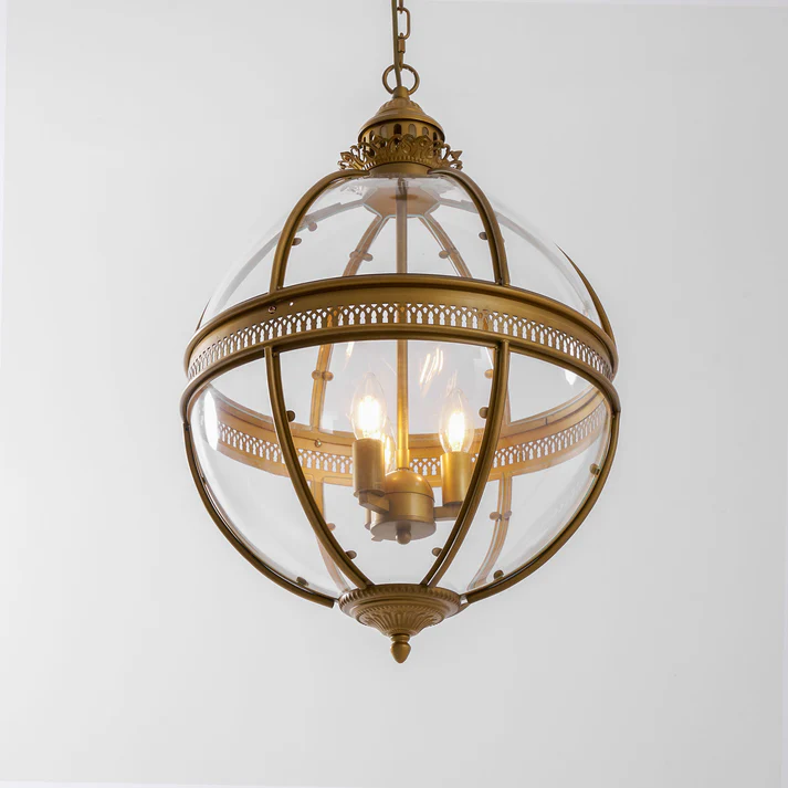 Brass Globe Cage Chandelier