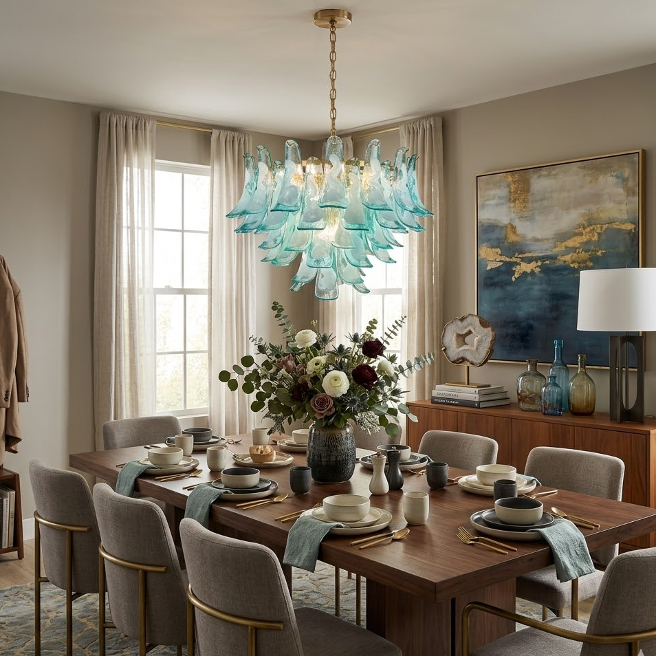 Aqua Glass Petal Chandelier