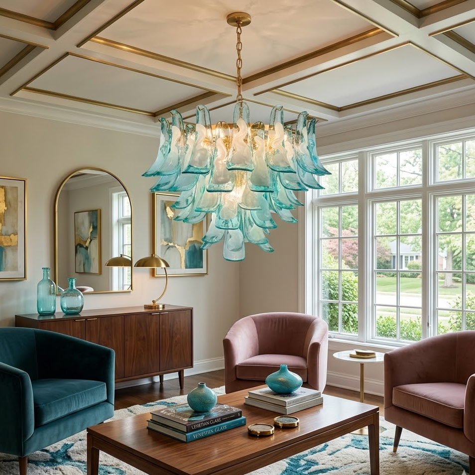 Aqua Glass Petal Chandelier