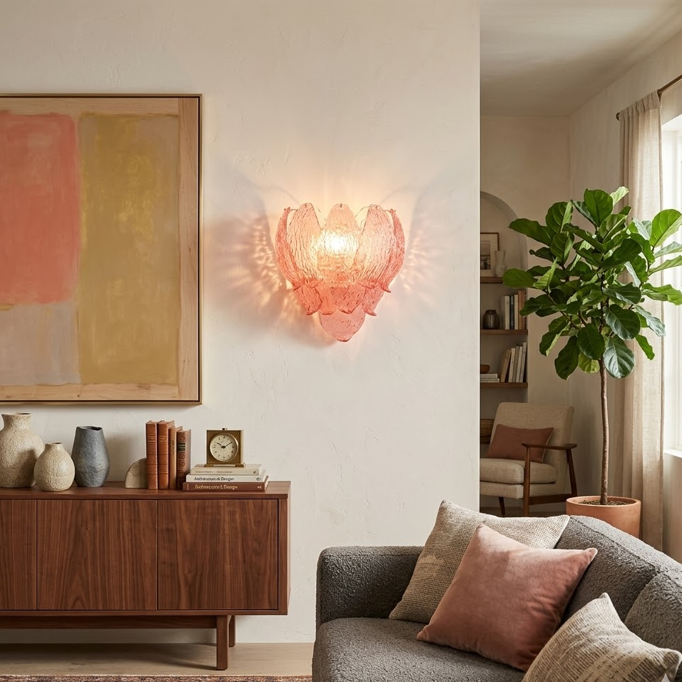 Pink Textured Glass Petal Sconce