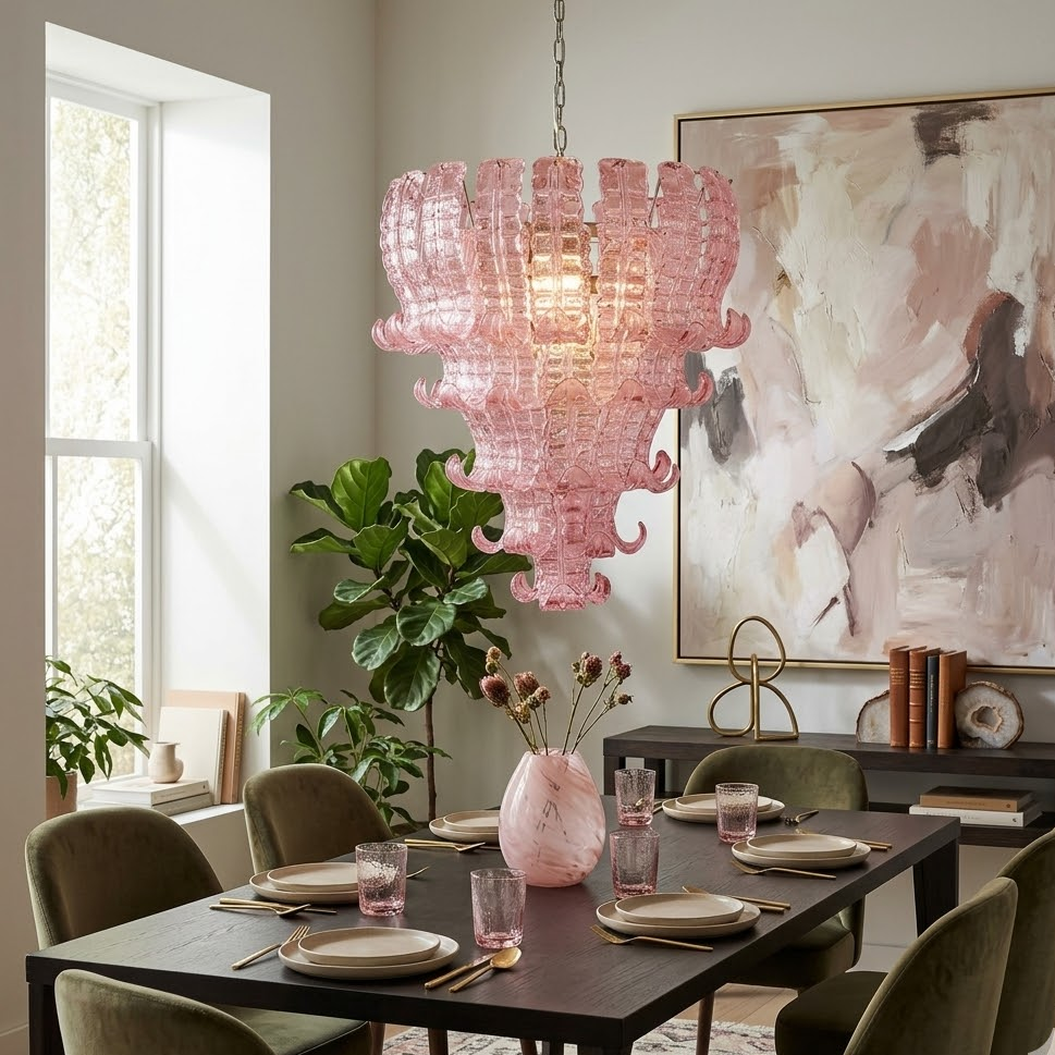 Pink Ribbon Glass Tiered Chandelier