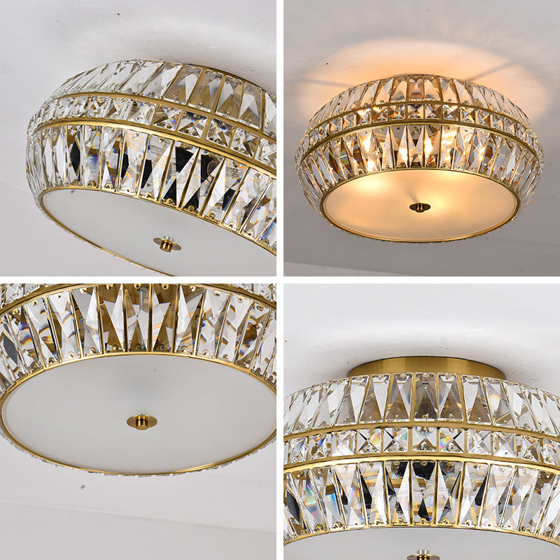 Gold Crystal Drum Flush Mount