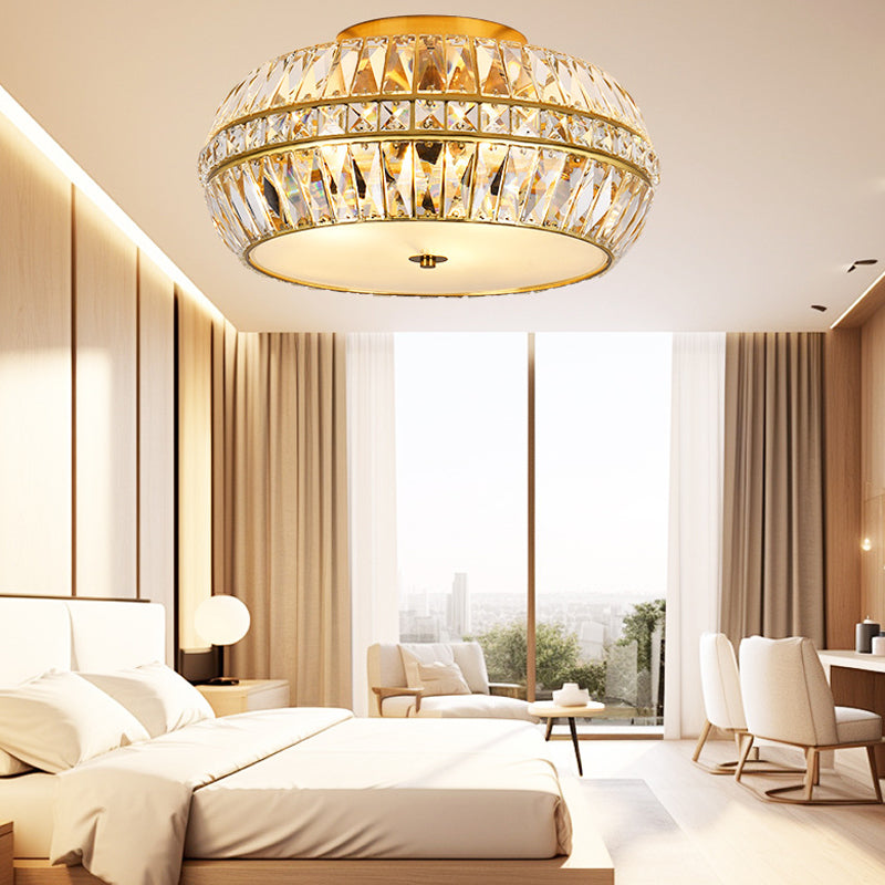 Gold Crystal Drum Flush Mount