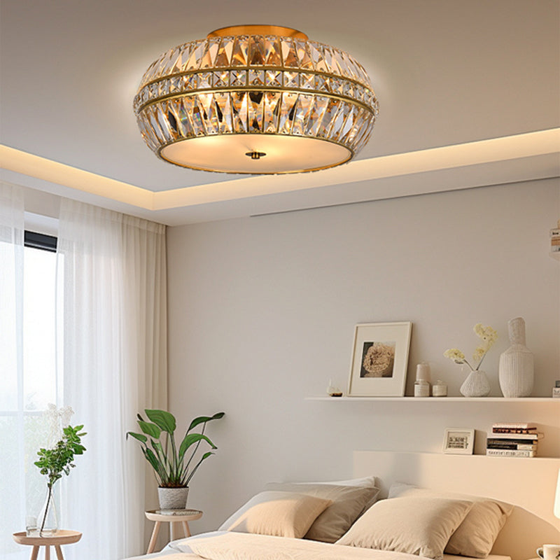 Gold Crystal Drum Flush Mount